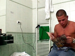 Athletic guy fucks wife's BBW stepmother in bathroom