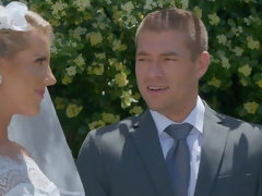 Stunning bride Candice Dare fucks pretty brunette right at her wedding day