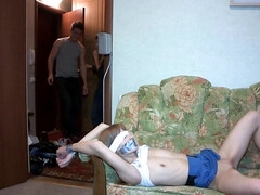 Petite teen girl gets tied up and fucked on the couch