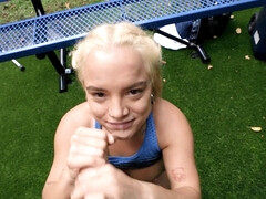 Busty blonde gets her dose of pleasure in outdoor kinks