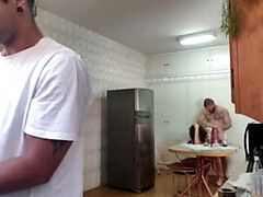 Kitchen Doggy Style Fuck on Brazilian Teen Wife While Cuckold Husband Washes Dishes