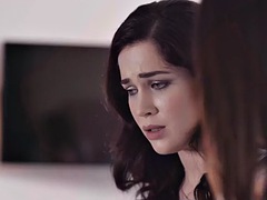 美女, ディルド, 彼女, レズビアン, ペニスバンド, タトゥー, オッパイの, おもちゃ