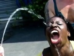 Hundestellung, Fetisch, Gruppensex, Interrassisch, Im freien, Öffentlich, Flotter dreier