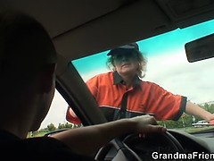 Picked up sexy grandma takes double penetration outdoors