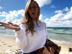 Strand, Blasen, Spermaladung, Schwanz, Fetisch, Fussjob, Brille, Pov