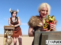 Leya the Viking takes a gold trophy up her culo