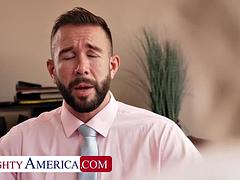 Natural babe Jill Kassidy fucks gives boss a strip show and a fuck to keep her job