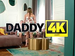 Olivia Sparkle cheats on her boyfriend with her blonde step-daughter on the couch