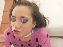 Blasen, Braunhaarige, Spermaladung, Aufs gesicht abspritzen, Hardcore, Hd