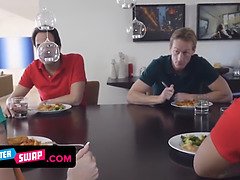 Hot stepdads trade nice teenage daughters-in-law Elsa Jean and Liza Rowe