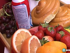 デカパイ, フェラチオ, 茶髪の, イく瞬間, 天然, 自然山雀, オッパイの