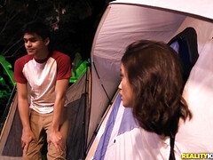 Hot lesbians Missy Martinez and Liv Wild fucking in a tent