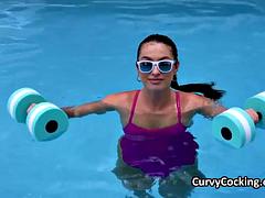 Bikini, Rondelette, Gym, Hard, Huilée, De plein air, Piscine, Chevaucher