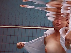 美女, プール, 公共, ロシア人, 一人, ティーン, オッパイの, 水中