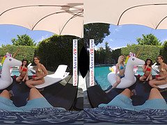 Stepdad & friends have a steamy summertime POV with petite stepdaughter & friend