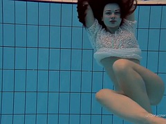 美女, 茶髪の, ポルノスター, 公共, ロシア人, 一人, オッパイの, 水中