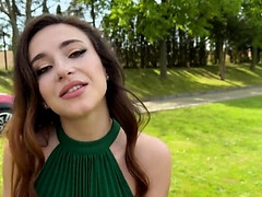 18, フェラチオ, カップル, チェコ, 自然山雀, ナイロン, アウトドア, オッパイの