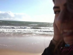 Leie, Strand, Blasen, Braunhaarige, Freundin, Masturbation, Dürr, Abendanzug
