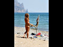 素人, ビーチ, 露出狂, ヌード, アウトドア
