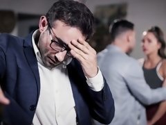 デカパイ, ブロンド, フェラチオ, バック, ダブル開発, ハードコア, 淫乱熟女, 三人