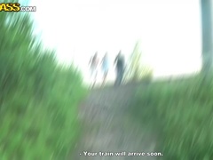 Anal, Morena, Dinero, Al aire libre, Público, Tragarse, Trio