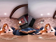 Hot VR porn of stunning busty redhead taking cock