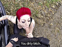 Tattooed cop in uniform enjoys getting her bald pussy and tits fucked in reverse cowgirl POV