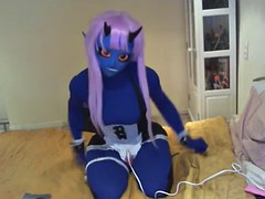 blue kigurumi devil vibrating