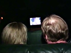 BLONDE GIRL FUCKS EVERY MAN IN THE ADULT THEATER!