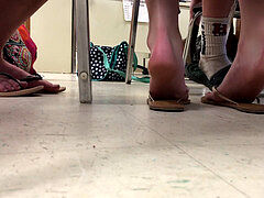 instructor and college girl Candid flip Flop soles