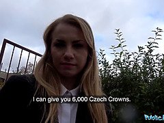 Cute Blonde Russian babe fucked through tights at roadside