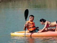 Lady Dee fucks her kayaking guide on a blanket by the lake